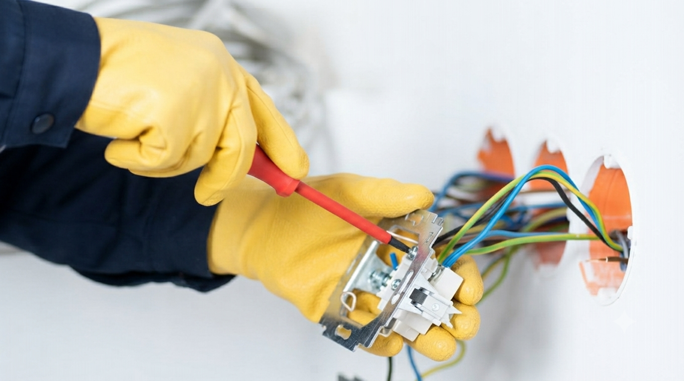 Elektriker repariert Steckdose